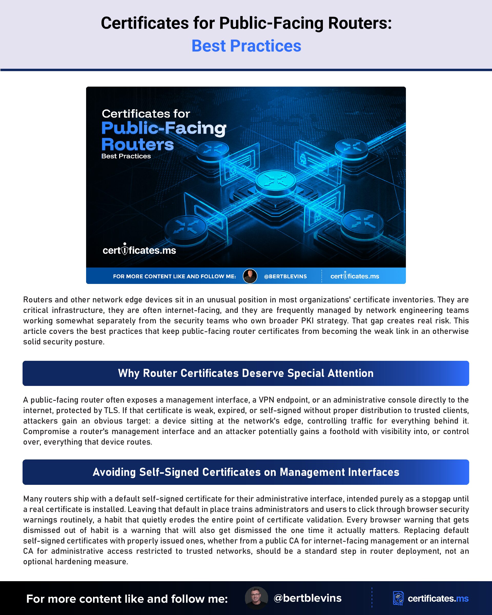 Certificates for Public-Facing Routers: Best Practices