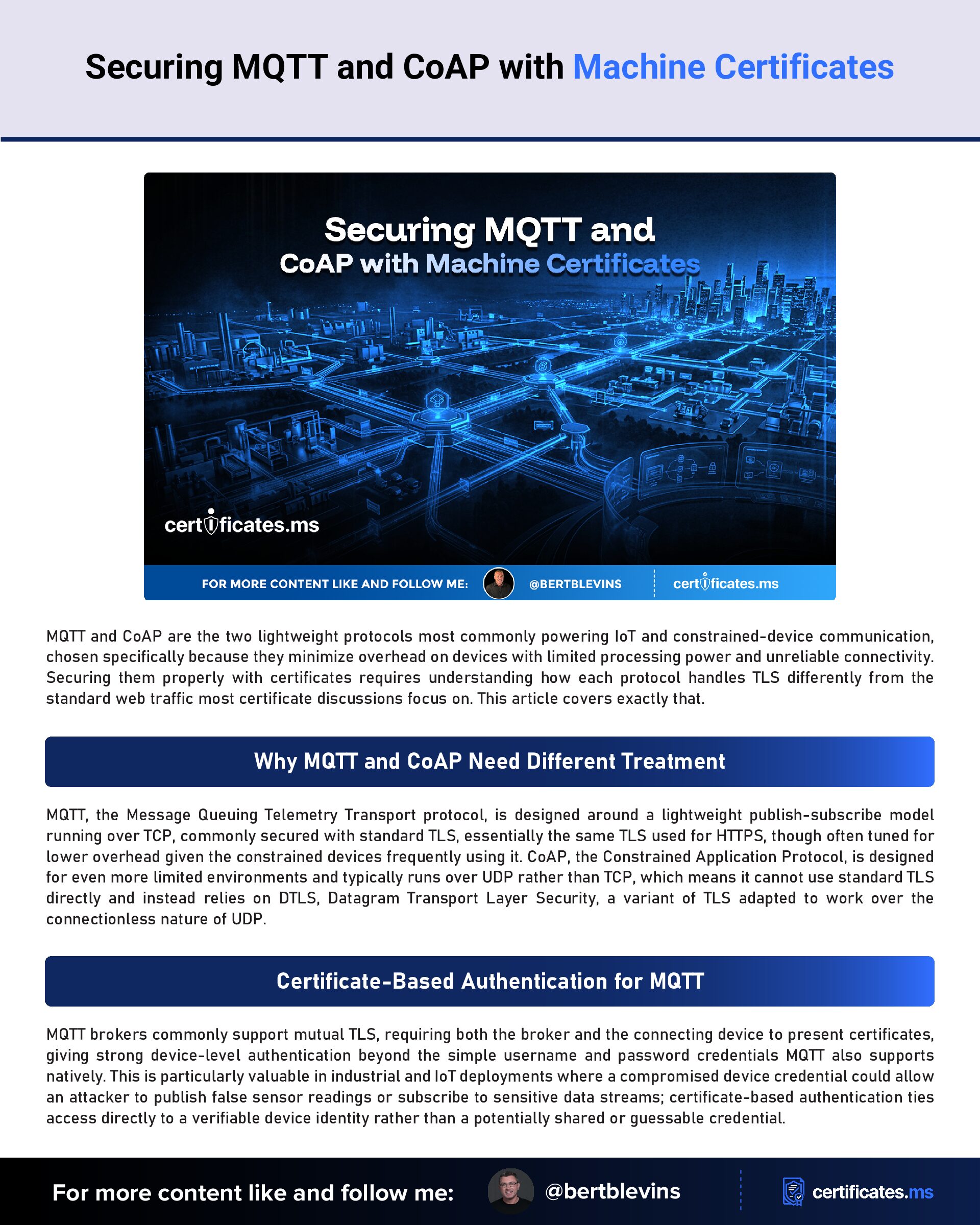 Securing MQTT and CoAP with Machine Certificates