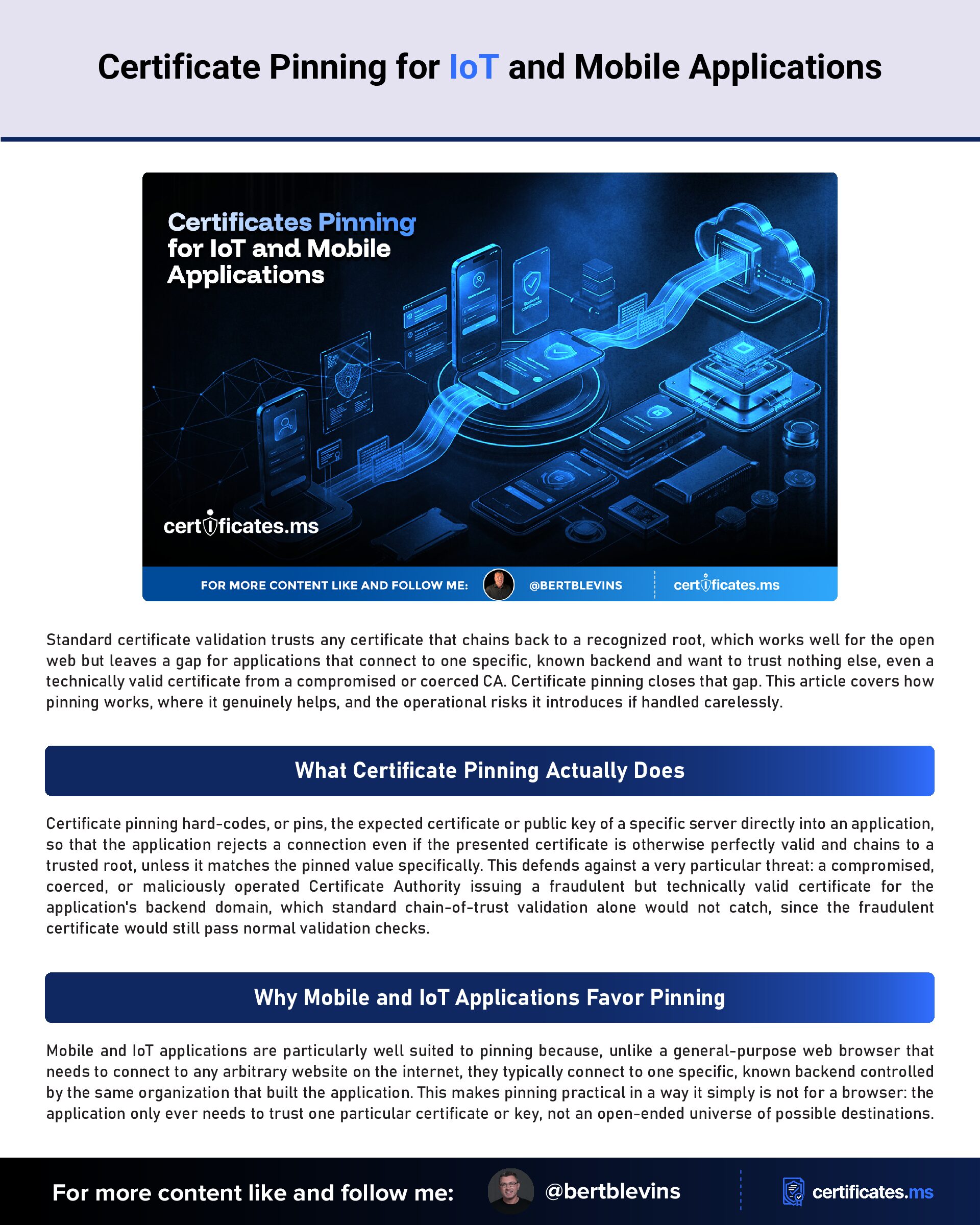 Certificate Pinning for IoT and Mobile Applications
