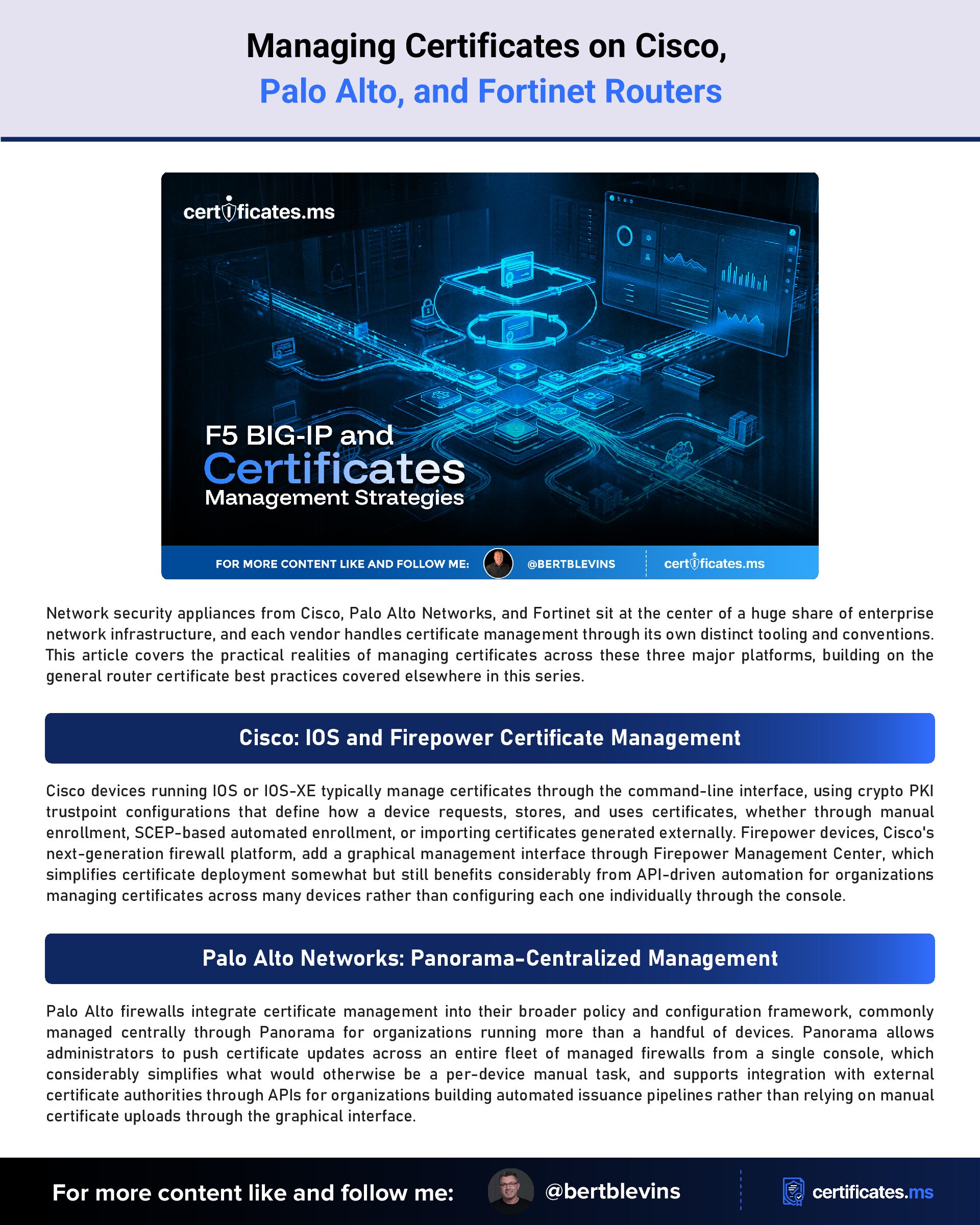 Managing Certificates on Cisco, Palo Alto, and Fortinet Routers