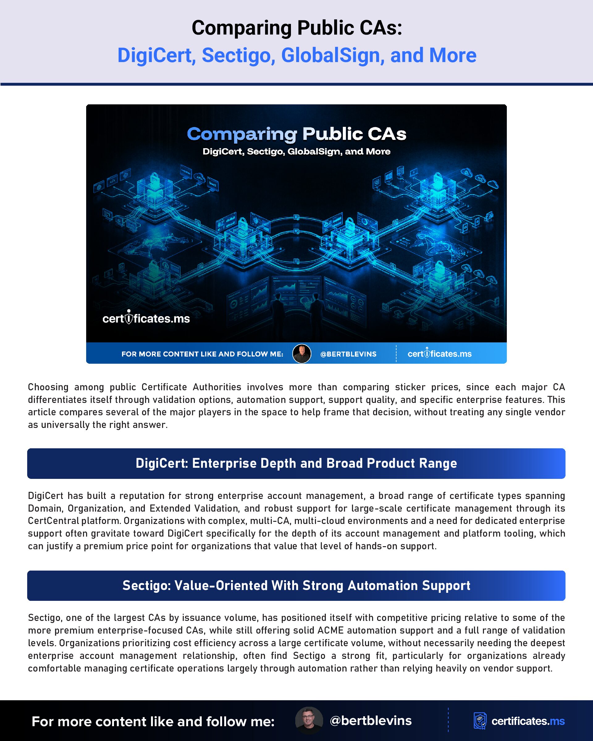 Comparing Public CAs: DigiCert, Sectigo, GlobalSign, and More